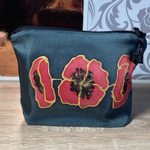 Load image into Gallery viewer, Poppies Design Cosmetics Purse in Charcoal Grey and Red : Hand Painted Silk