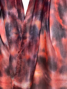 Hand Dyed Long Silk Scarf in Hot Coral & Grey