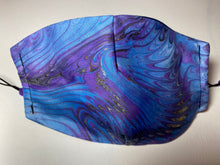 Load image into Gallery viewer, Marbled Silk Face Covering/Mask in Blue and purple
