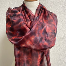 Load image into Gallery viewer, Hand Dyed Long Silk Scarf in Hot Coral & Grey
