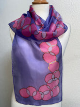 Load image into Gallery viewer, Bubbles Design Silk Neck Scarf in Purple & Pink : Hand Painted Silk