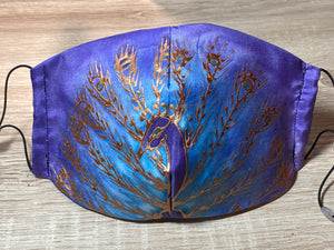 Copper Peacock Design Hand Painted Silk Face Covering/Mask