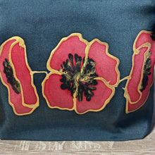 Load image into Gallery viewer, Poppies Design Cosmetics Purse in Charcoal Grey and Red : Hand Painted Silk
