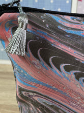 Load image into Gallery viewer, Marbled Silk Cosmetics Purse : Hand Dyed Silk in Taupe Pink Blue