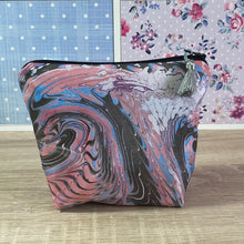 Load image into Gallery viewer, Marbled Silk Cosmetics Purse : Hand Dyed Silk in Taupe Pink Blue