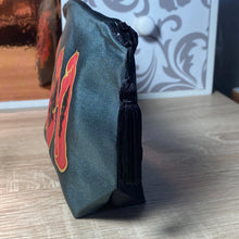 Load image into Gallery viewer, Poppies Design Cosmetics Purse in Charcoal Grey and Red : Hand Painted Silk