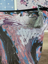Load image into Gallery viewer, Marbled Silk Cosmetics Purse : Hand Dyed Silk in Taupe Pink Blue