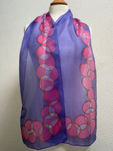 Load image into Gallery viewer, Bubbles Design Silk Neck Scarf in Purple & Pink : Hand Painted Silk