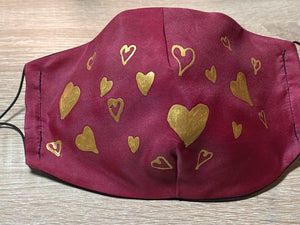 Hearts Design Hand Painted Silk Face Covering/Mask
