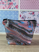 Load image into Gallery viewer, Marbled Silk Cosmetics Purse : Hand Dyed Silk in Taupe Pink Blue