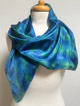 Load image into Gallery viewer, Hand Dyed Square Silk Scarf in Blues, Teal, Cobalt, Azure, Jade
