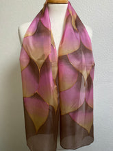 Load image into Gallery viewer, Flames Design Long Silk Scarf in Brown, Pink, Copper
