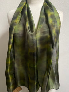 Hand Dyed Silk Neck Scarf in Forest Green Apple Lime