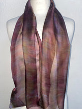 Load image into Gallery viewer, Hand Dyed Silk Neck Scarf in Burgundy Brown Grey
