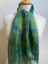 Load image into Gallery viewer, Hand Dyed Silk Neck Scarf in Apple Green Olive Navy
