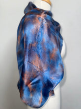 Load image into Gallery viewer, Hand Dyed Silk Small Neck Scarf in Dark Turquoise Caramel Brown by Designer Silk Artist
