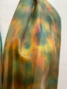Hand Dyed Long Silk Scarf in Golden Ochre, Tan, Green