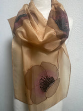 Load image into Gallery viewer, Poppies Design X Long Silk Scarf in Copper &amp; Camel : Hand Painted Silk
