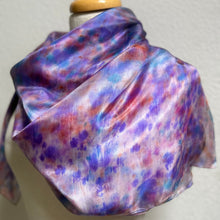 Load image into Gallery viewer, Hand Dyed Square Silk Scarf in Purple Pink Lilac Blue Taupe
