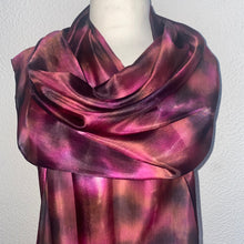 Load image into Gallery viewer, Hand Dyed Long Silk Scarf in Burgundy, Tan, Black
