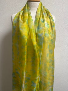 Hand Dyed Long Silk Scarf in Golden Yellow Lime Aqua