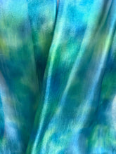 Load image into Gallery viewer, Hand Dyed Silk Neck Scarf in Teal, Apple Green, Blue by Designer Silk Artist
