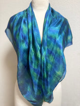 Load image into Gallery viewer, Hand Dyed Square Silk Scarf in Blues, Teal, Cobalt, Azure, Jade
