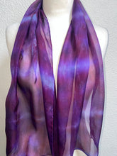 Load image into Gallery viewer, Hand Dyed Silk Neck Scarf in Burgundy Purple Lilac
