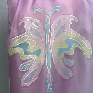 Butterfly Design X Long Silk Scarf in Orchid Pink : Hand Painted Silk