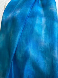 Hand Dyed Long Silk Scarf in Blues, Mediterranean
