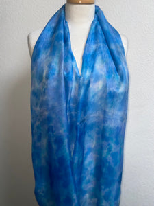 Hand Dyed Long Silk Scarf in Cool Blues