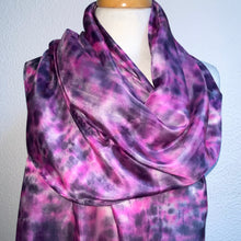 Load image into Gallery viewer, Hand Dyed Long Silk Scarf in Pinks Charcoal Grey
