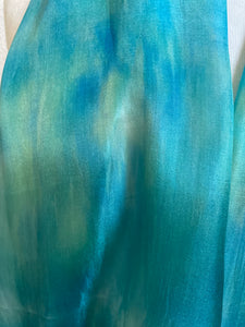 Hand Dyed Long Silk Scarf in Aqua, Blue, Green