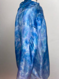 Hand Dyed Long Silk Scarf in Cool Blues