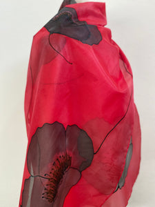 Poppy Noir Design Long Silk Scarf in Red : Hand Painted Silk