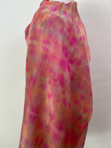 Hand Dyed Long Silk Scarf in Pink Peach Green Grey