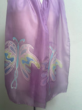 Load image into Gallery viewer, Butterfly Design X Long Silk Scarf in Orchid Pink : Hand Painted Silk
