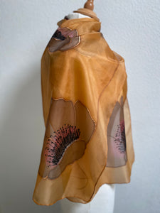 Poppies Design Long Silk Scarf : Hand Painted Silk