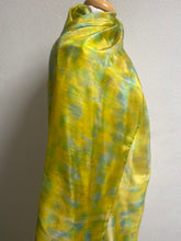 Load image into Gallery viewer, Hand Dyed Long Silk Scarf in Golden Yellow Lime Aqua
