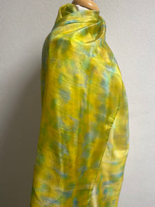 Hand Dyed Long Silk Scarf in Golden Yellow Lime Aqua