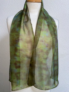 Hand Dyed Silk Neck Scarf in Khaki Green Brown