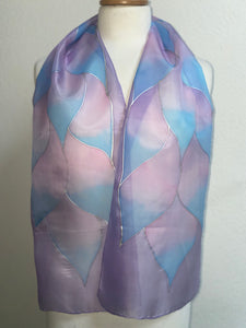 Flames Design Hand Painted Silk Neck Scarf in Lilac, Blue, Pink
