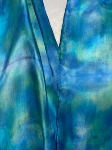 Hand Dyed Silk Neck Scarf in Aqua Jade Navy Blues