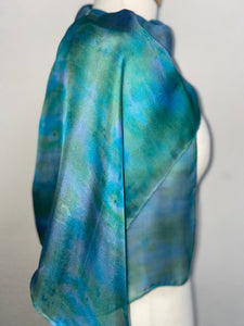 Hand Dyed Silk Neck Scarf in Jade Green Turquoise Grey