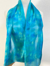 Load image into Gallery viewer, Hand Dyed Silk Neck Scarf in Turquoise Aqua Teal Blue
