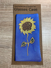 Load image into Gallery viewer, Sunflower Design Glasses Case in navy or blue Hand Painted Silk
