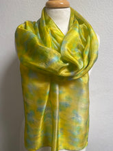 Load image into Gallery viewer, Hand Dyed Long Silk Scarf in Golden Yellow Lime Aqua
