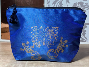 Butterfly and Gekkos Design Cosmetics Purse : Hand Printed Silk