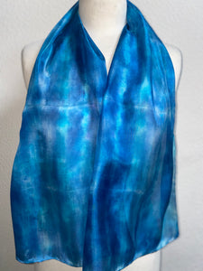 Hand Dyed Silk Neck Scarf in Sky Blue Light Navy