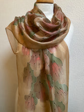 Load image into Gallery viewer, Leaves Design X Long Silk Scarf in Autumn Shades : Hand Painted Silk
